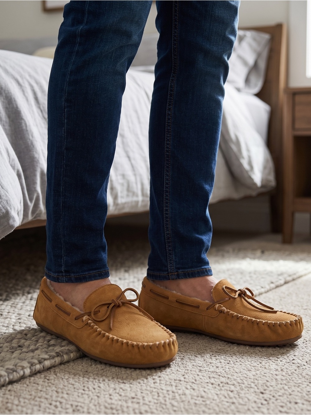 Minnetonka Men's Chestnut Suede Moccasin Slippers